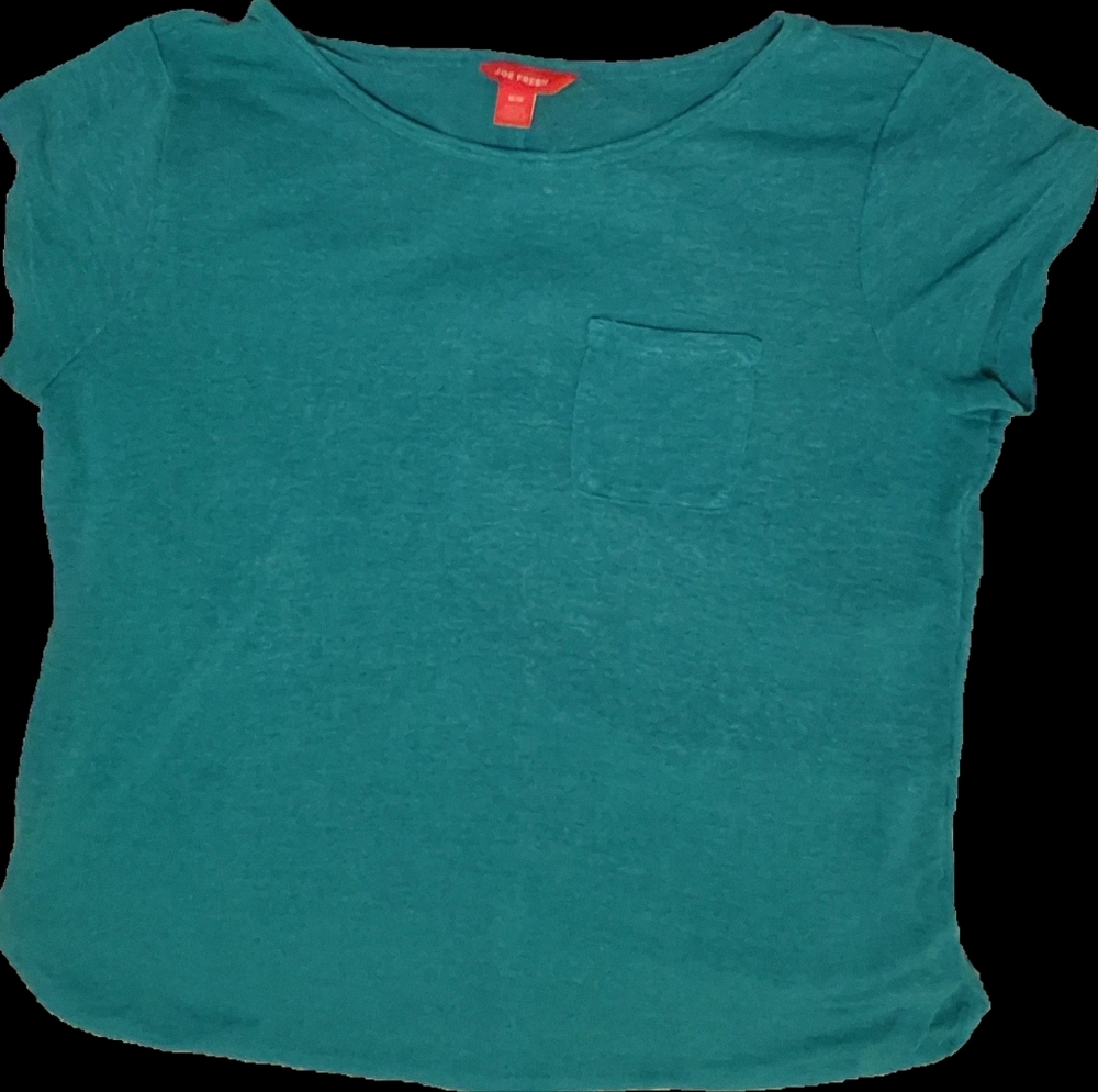 Women's Joe Fresh Turquoise Short Sleeve Top, with Front Pocket, Medium